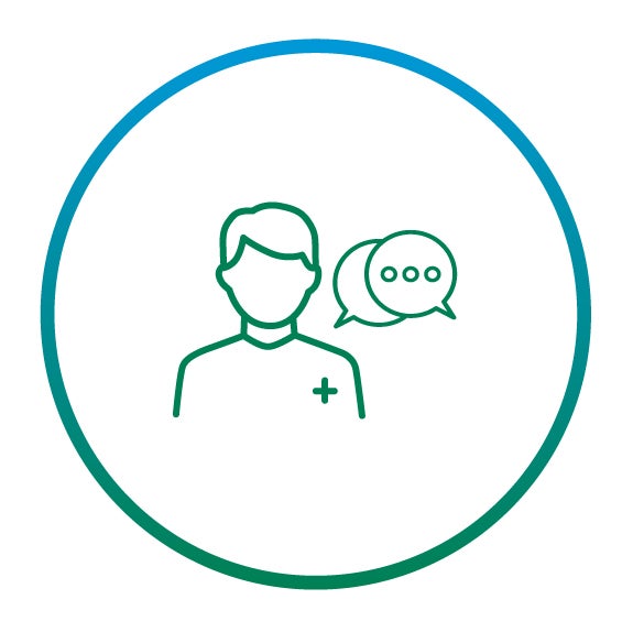 Icon von einer Pflegefachkraft mit Sprechblasen